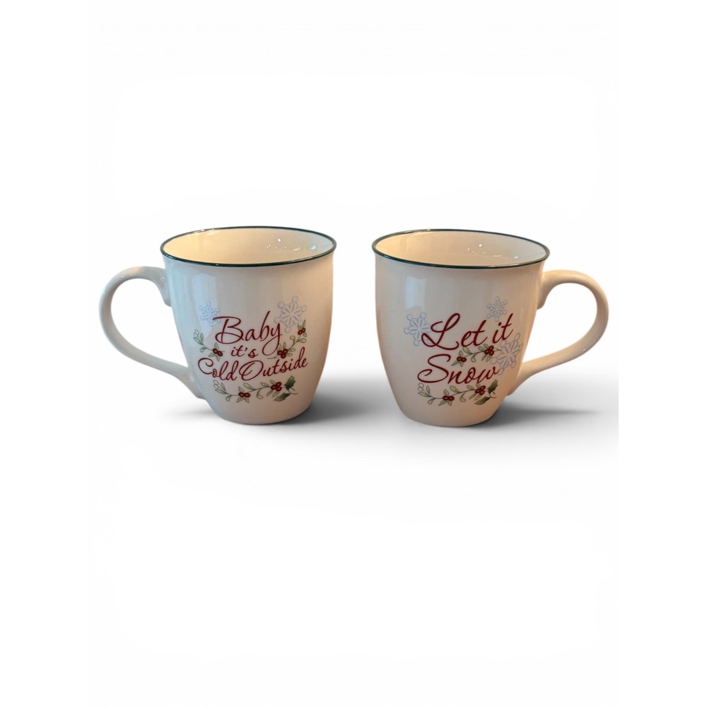 Pfaltzgraff Winterberry 20oz Mug Set Baby Its Cold Outside Let It Snow 2 Piece